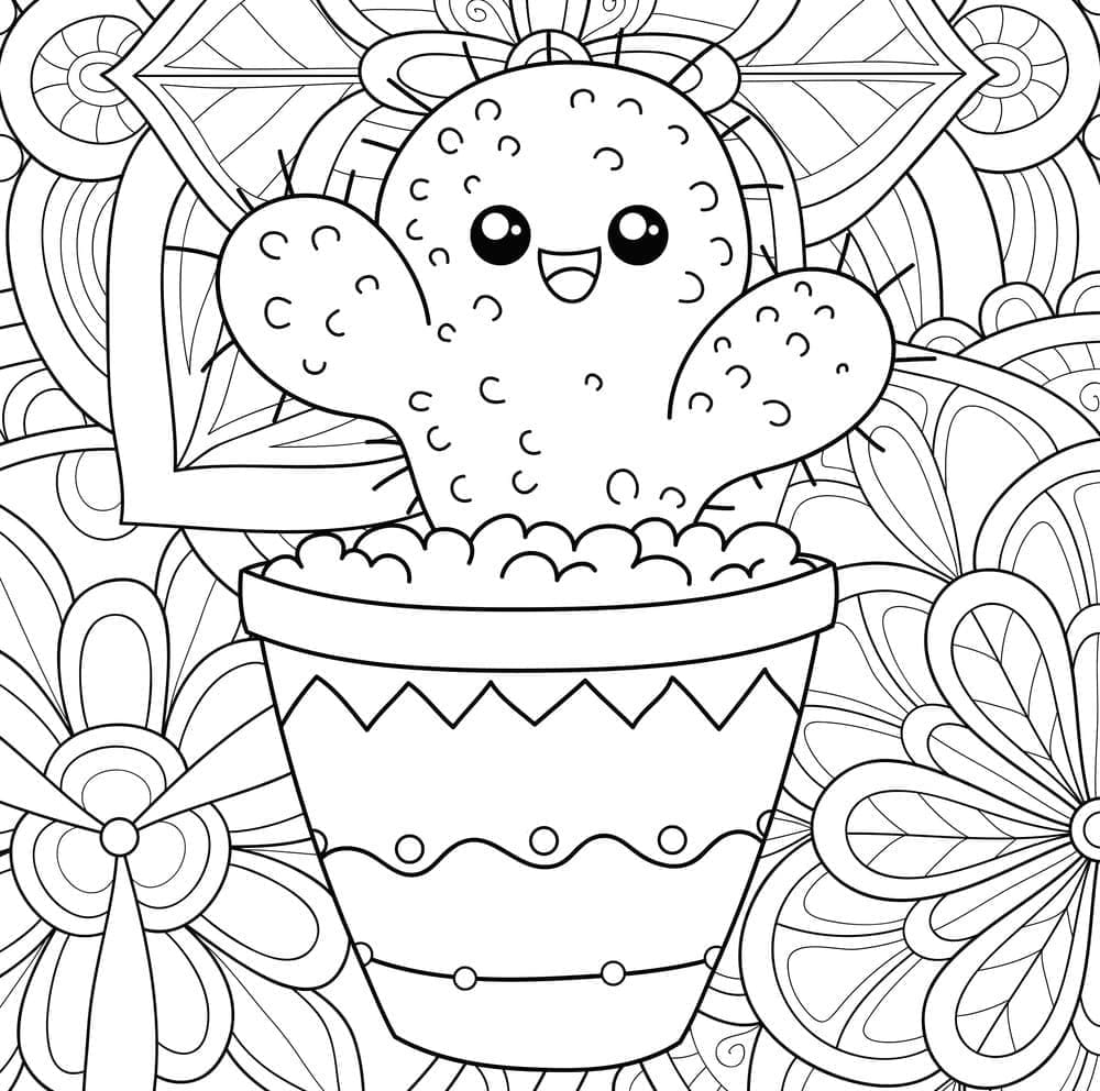 Desenho de um Cacto Fofo para Colorir