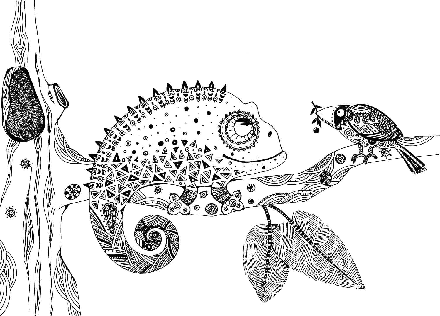 Desenho de Camaleão para Colorir com Lápis de Cor e Imprimir
