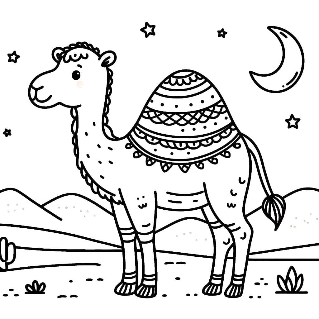 Desenho de um Camelo Feliz para Colorir