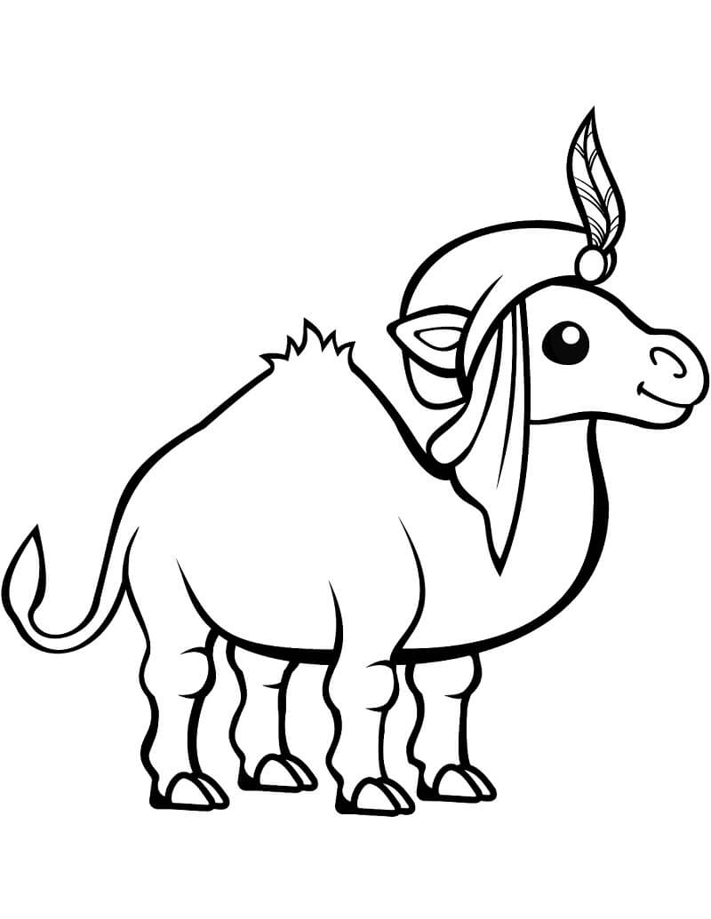 Desenho de Camelo Engraçado com Cenário para Colorir e Imprimir
