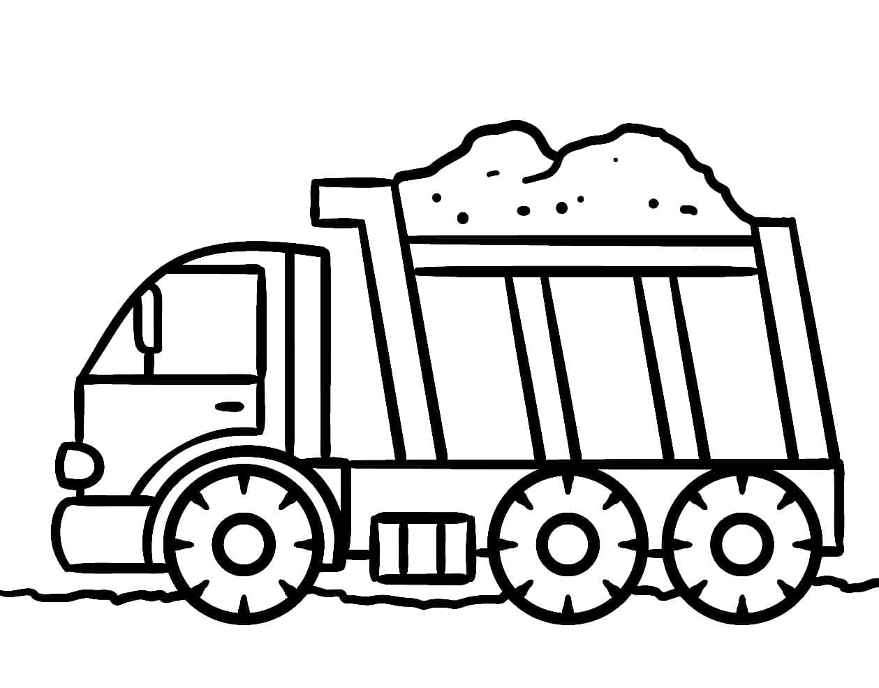 Desenho de Caminhão Caçamba com Cenário para Colorir e Imprimir