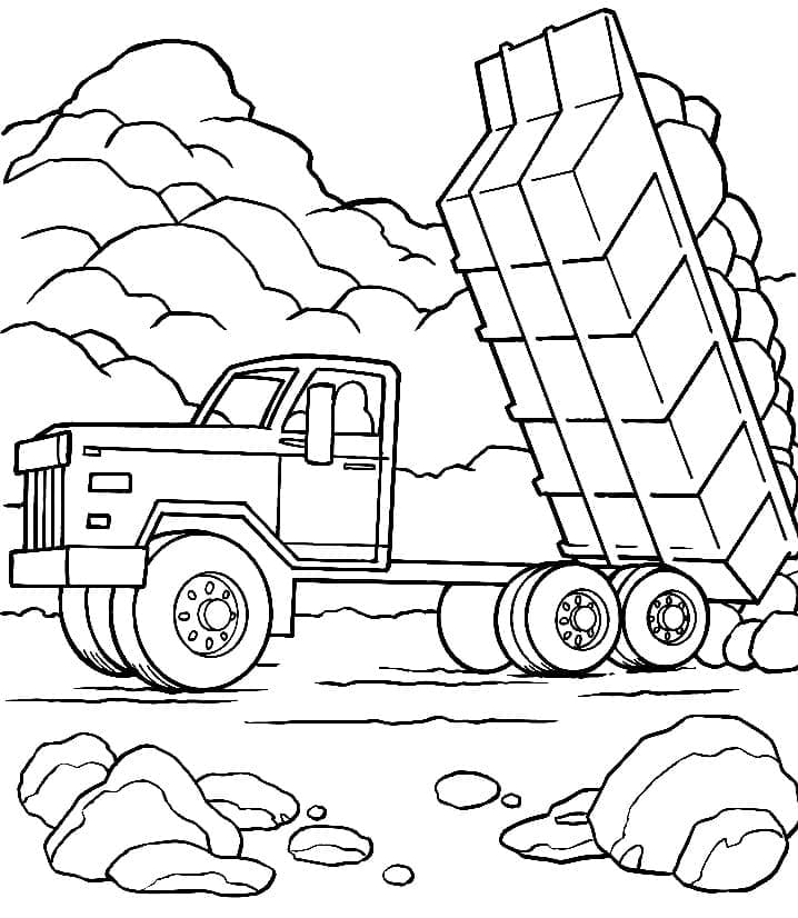 Desenho de Caminhão Caçamba no Canteiro de Obra para Colorir e Imprimir