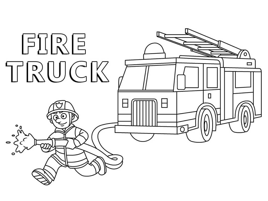 Desenho de Caminhão de Bombeiros Clássico para Colorir e Imprimir
