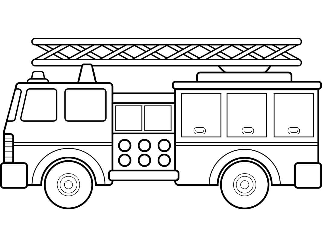 Desenho de Caminhão de Bombeiros com Cenário para Colorir e Imprimir