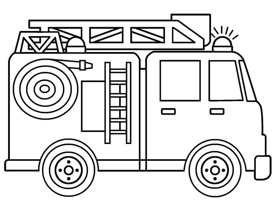 Desenho de Caminhão de Bombeiros com Detalhes para Colorir e Imprimir