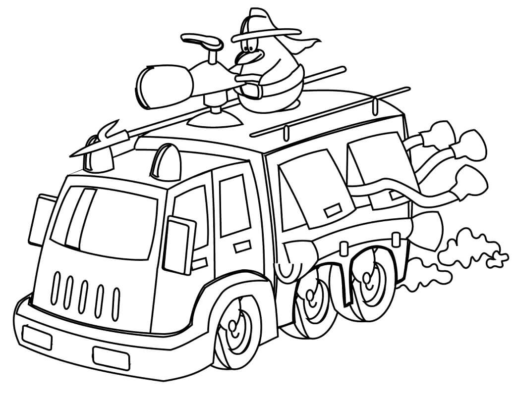 Desenho de Caminhão de Bombeiros com Escada para Colorir e Imprimir