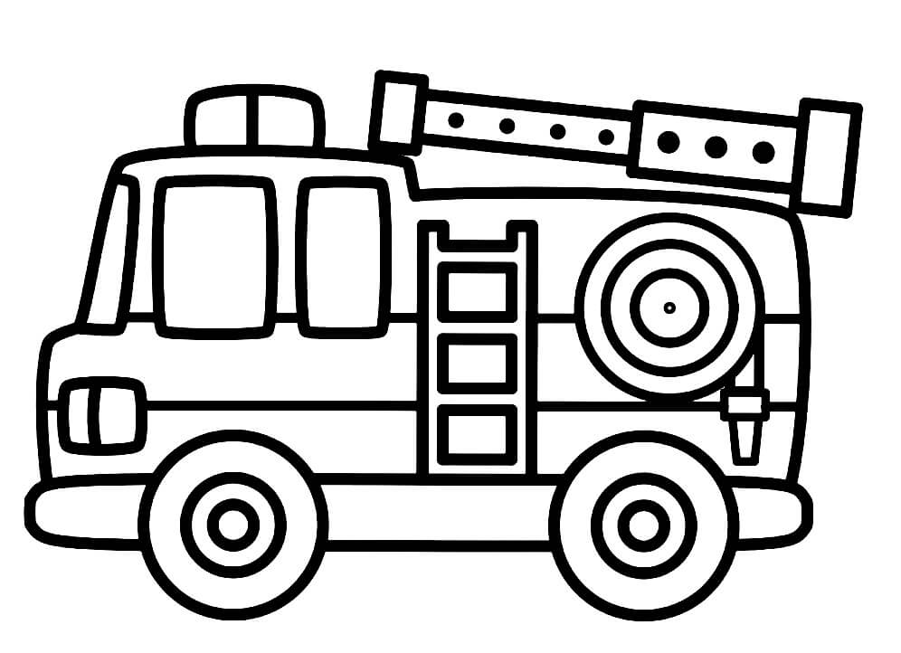 Desenho de Caminhão de Bombeiros para Colorir com Lápis de Cor e Imprimir