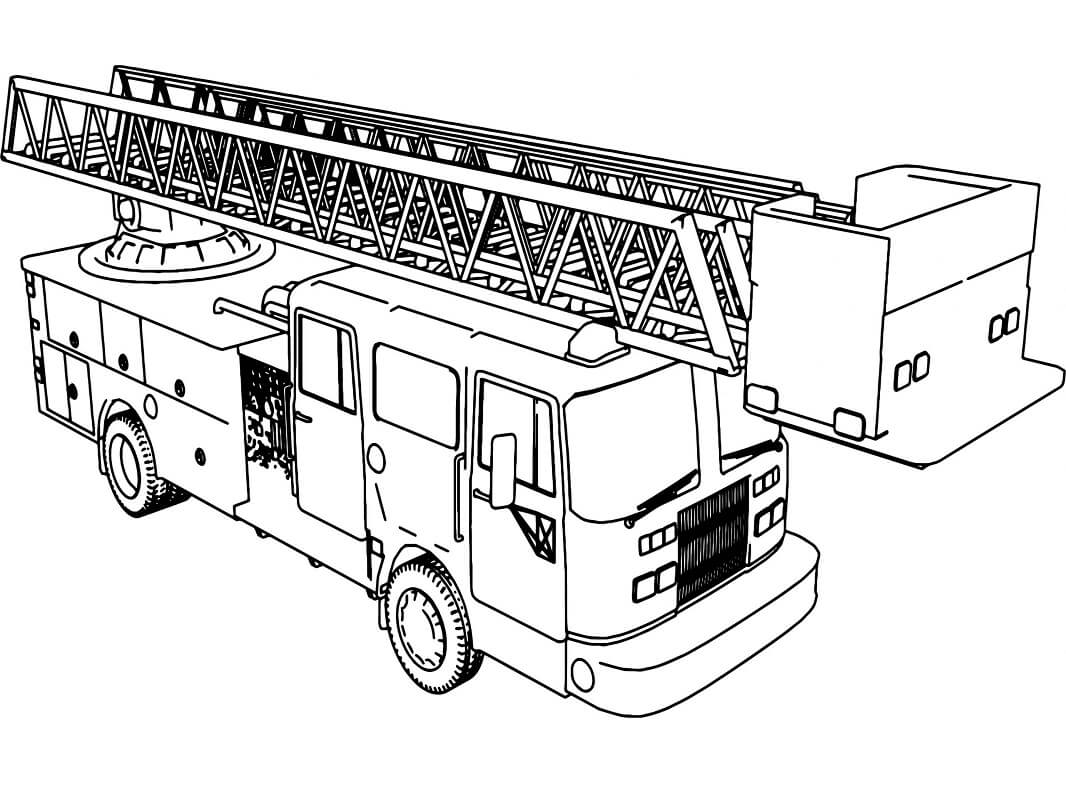 Desenho de Caminhão de Bombeiros para Colorir e Pintar com Tinta Guache