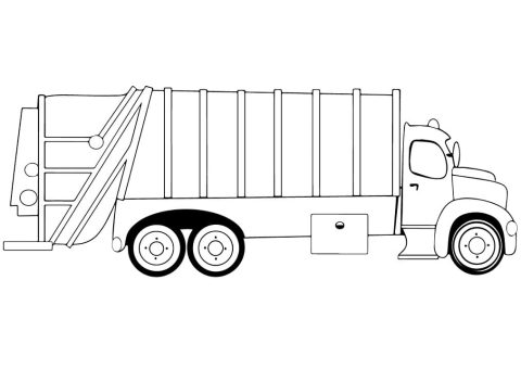 Desenho de caminhão de Lixo com Detalhes para Colorir e Imprimir