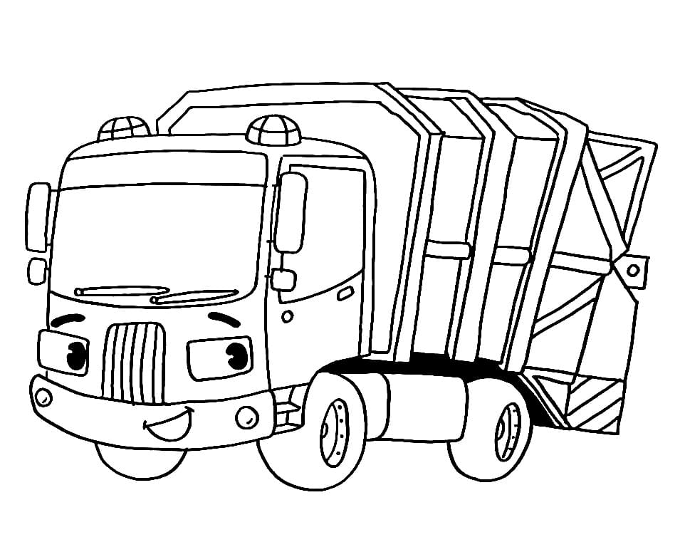 Desenho de Caminhão de Lixo com Lápis de Cor para Colorir e Imprimir