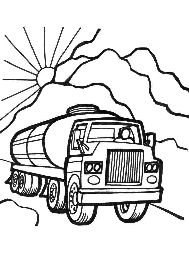 Desenho de Caminhão Tanque na Estrada para Colorir