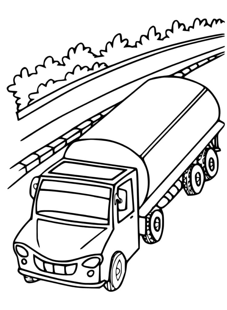 Desenho de um Caminhão Tanque na Estrada para Colorir