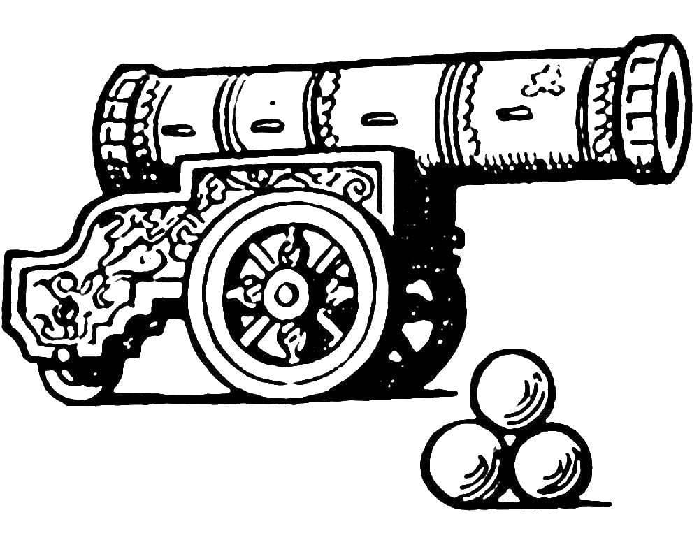 Desenho de Canhão Antigo para Colorir