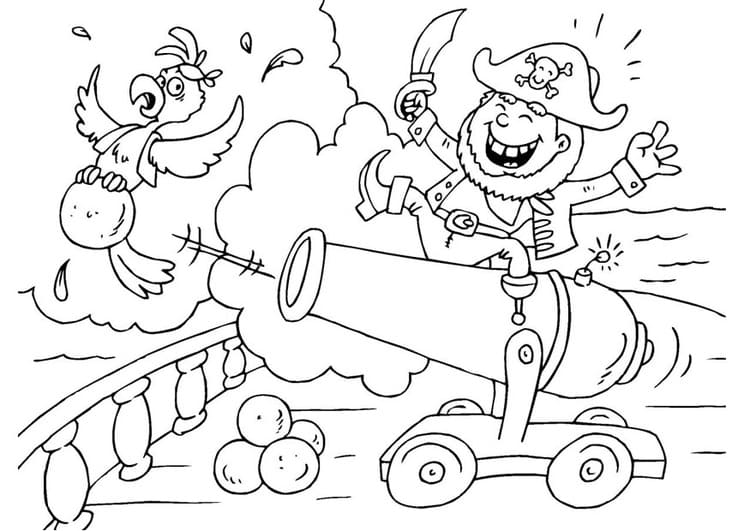 Desenho de Pirata e Canhão para Colorir