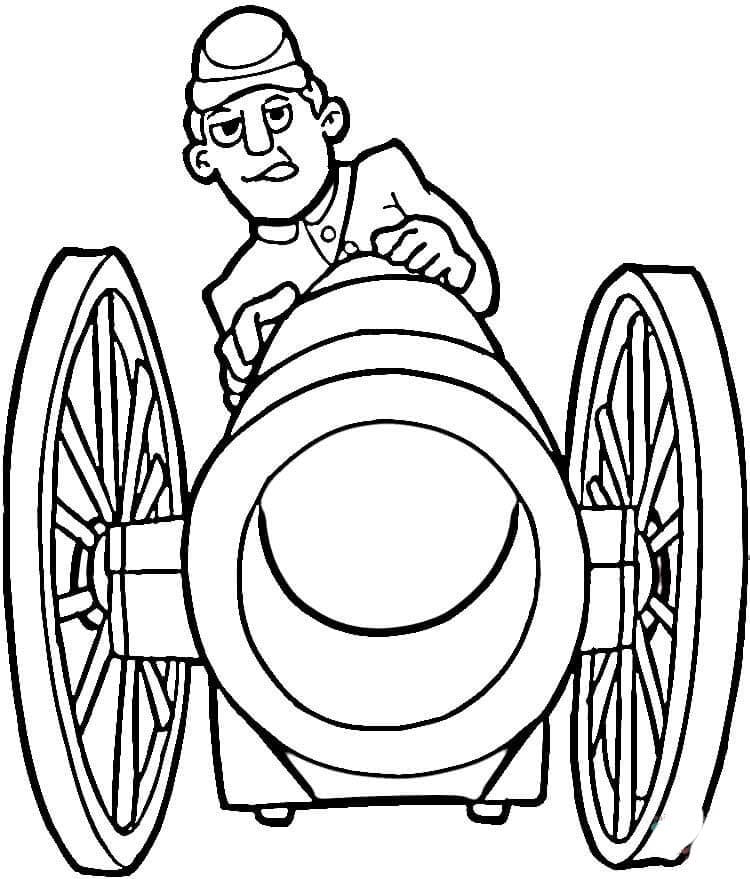 Desenho de Soldado e Canhão para Colorir