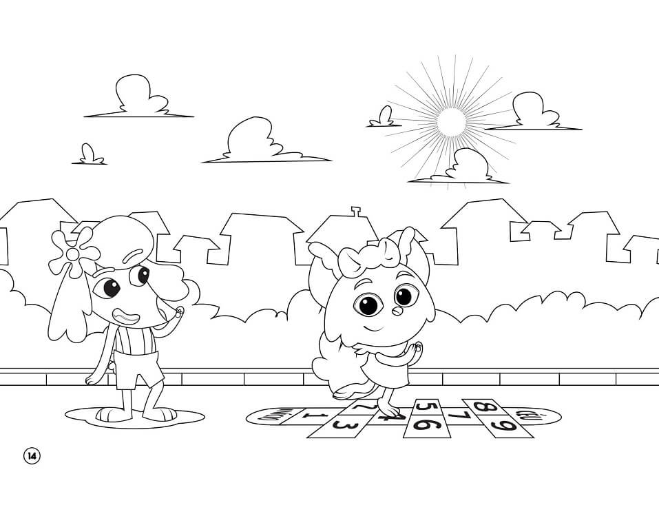 Desenho Luka e Mel Brincando de Amarelinha para Colorir