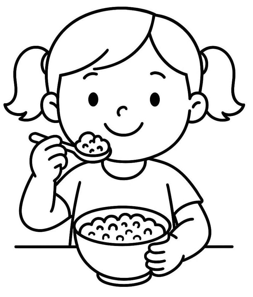 Desenho de Menina Comendo Canjica para Colorir