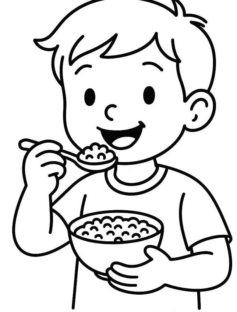 Desenho de Menino Comendo Canjica para Colorir