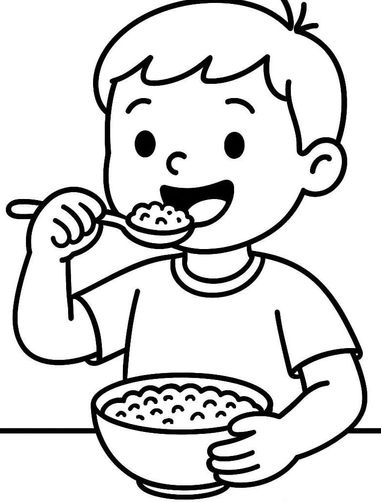 Desenho de um Menino Comendo Canjica para Colorir