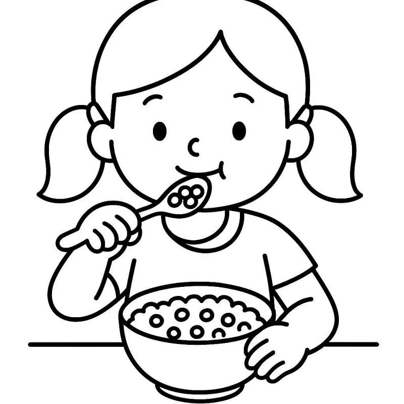 Desenho de uma Menina Comendo Canjica para Colorir