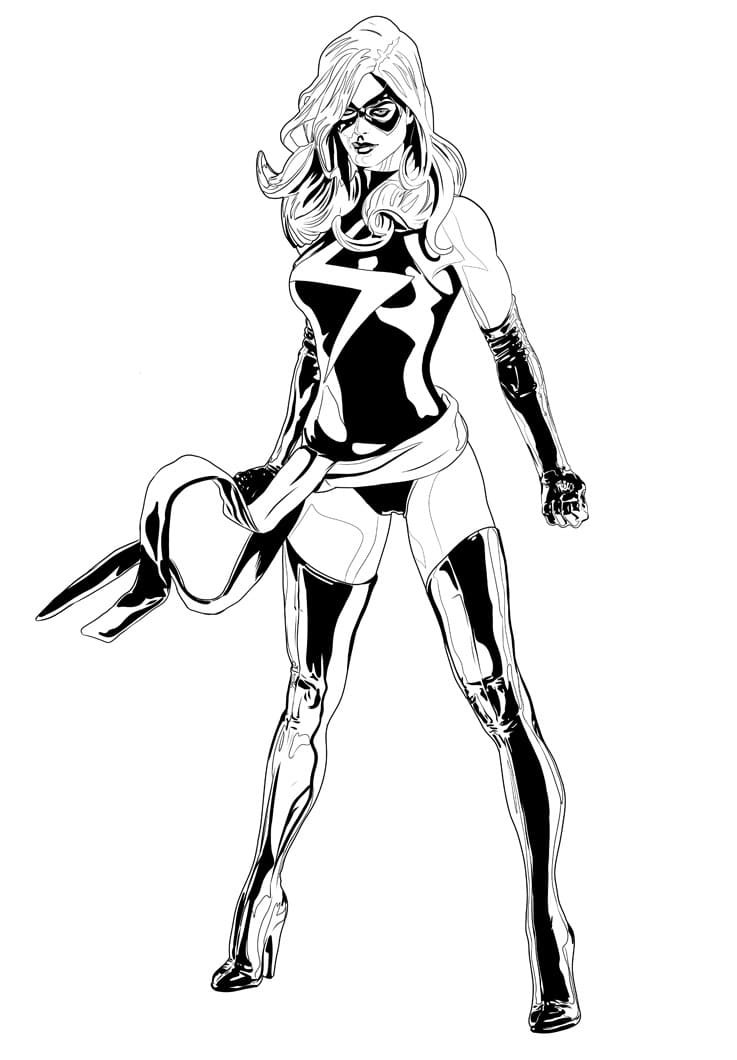 Desenho de Capitã Marvel Pdf para Imprimir e Colorir