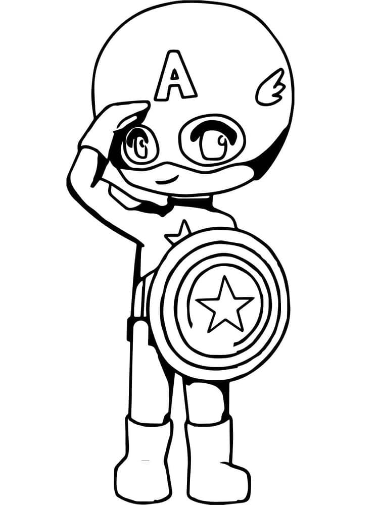 Desenho de Capitão América Muito Fofo para Colorir