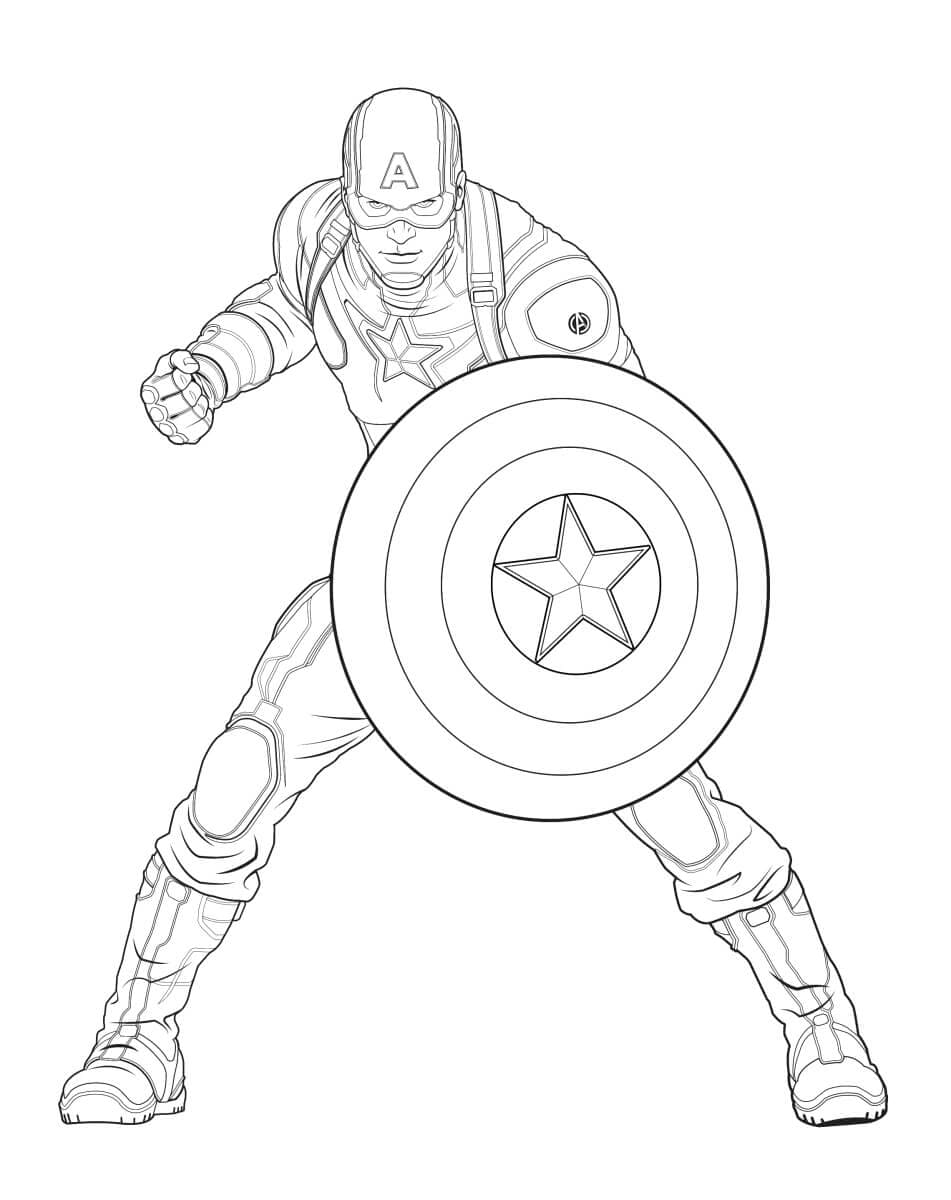 Desenho de Capitão América com Seu Escudo para Colorir