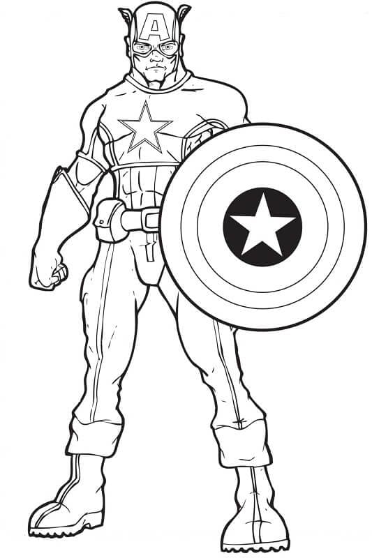 Desenho de Capitão América e Seu Escudo para Colorir