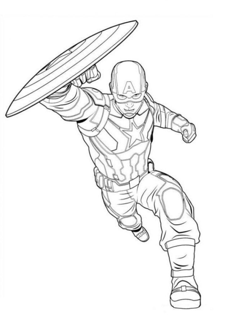 Desenho de Capitão América Sê Defendendo de Ataque Usando Escudo para Colorir