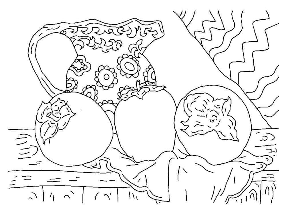 Desenho de Caquis na Mesa para Colorir
