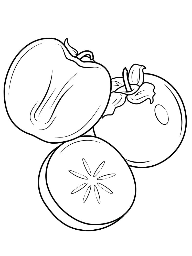Desenho de Três Frutas Caqui para Colorir com Giz de Cera
