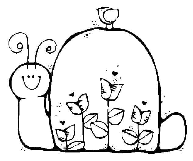 Desenho de Caracol com Flores para Colorir