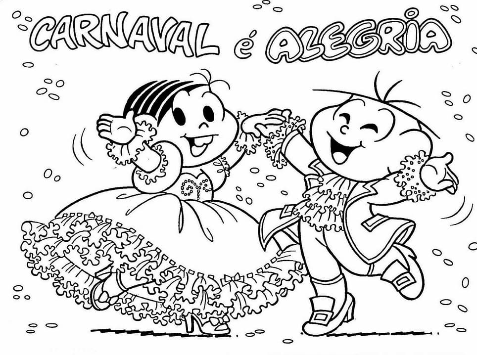 Desenho de Turma da Monica no Carnaval Pdf para Colorir Grátis