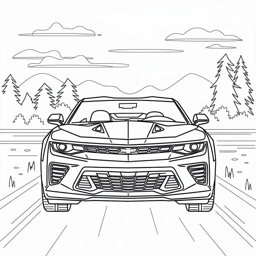 Desenho de Camaro na Estrada para Colorir