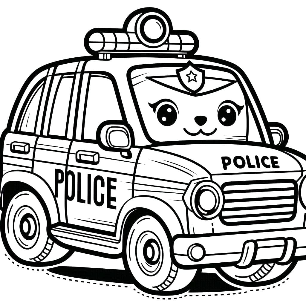 Desenho de Carro de Polícia com Luzes para Colorir