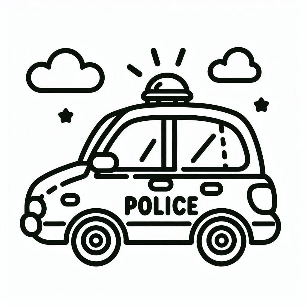 Desenho de Carro de Polícia com Policiais para Colorir