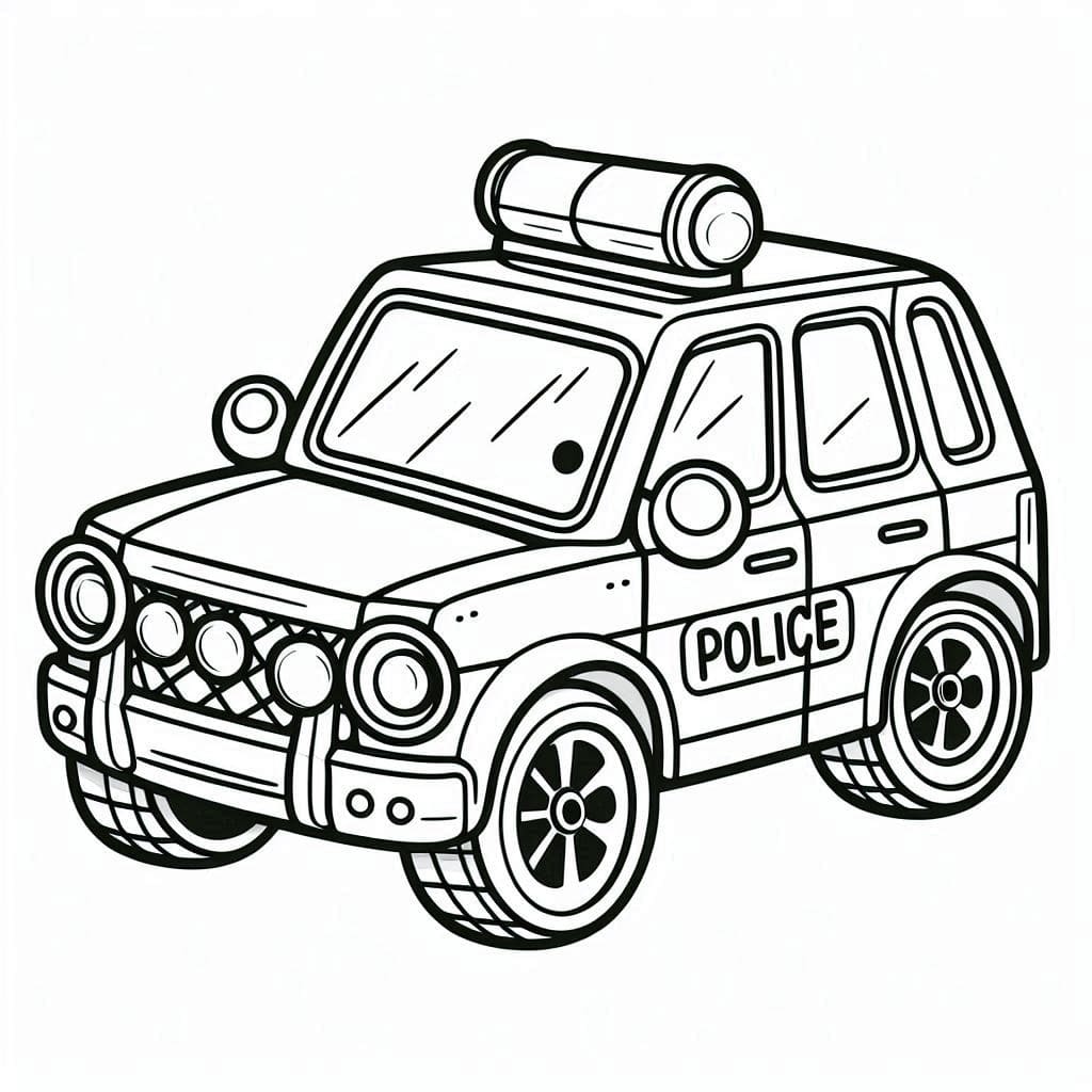 Desenho de Carro de Polícia Estacionado para Imprimir