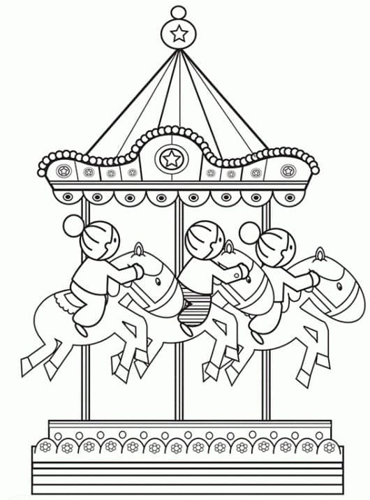 Desenho de Belo Carrossel de Cavalos para Colorir