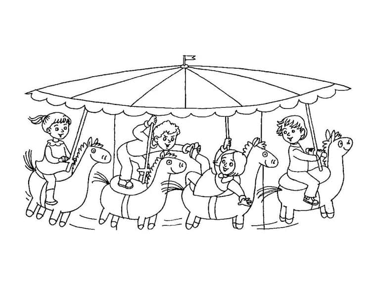 Desenho de Carrossel de Cavalos Grátis para Crianças para Colorir