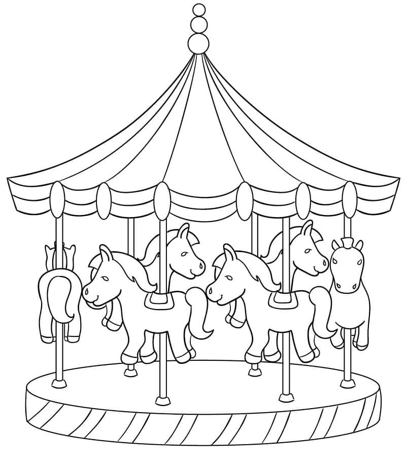 Desenho de Carrossel de Cavalos para Colorir