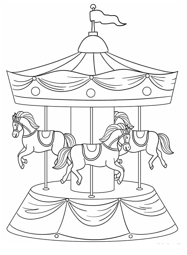 Desenho de Carrossel de Cavalos para Crianças para Colorir