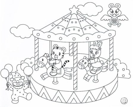 Desenho de Carrossel de Parque de diversão para Colorir
