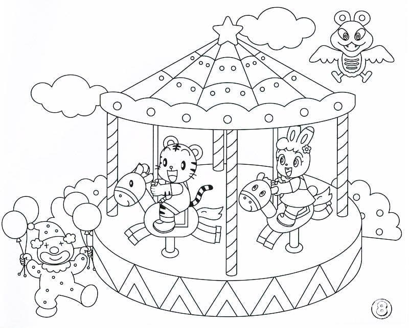Desenho de Carrossel de Parque de Diversão para Colorir