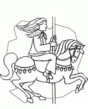 Desenho de Menina Brincando no Carrossel para Colorir