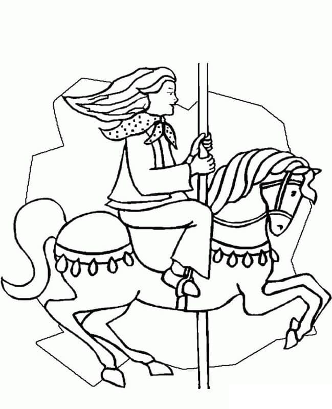 Desenho de Menina Brincando no Carrossel para Colorir