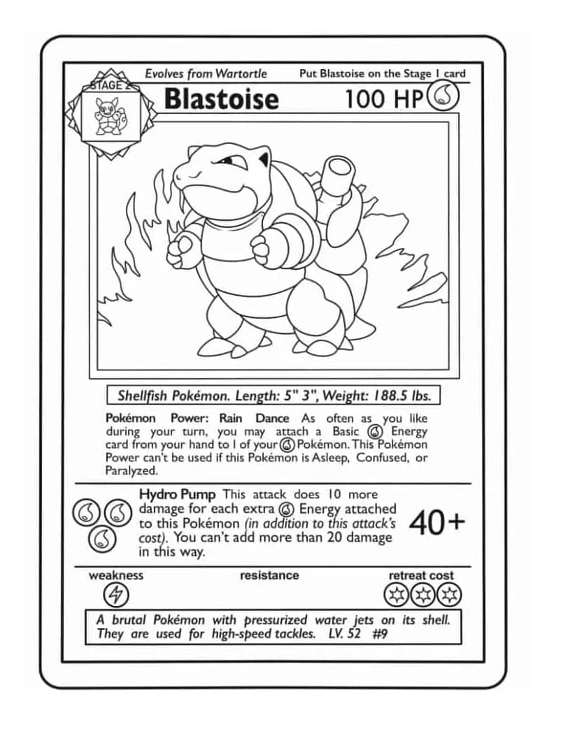 Desenho de Carta Pokemon Blastoise para Colorir