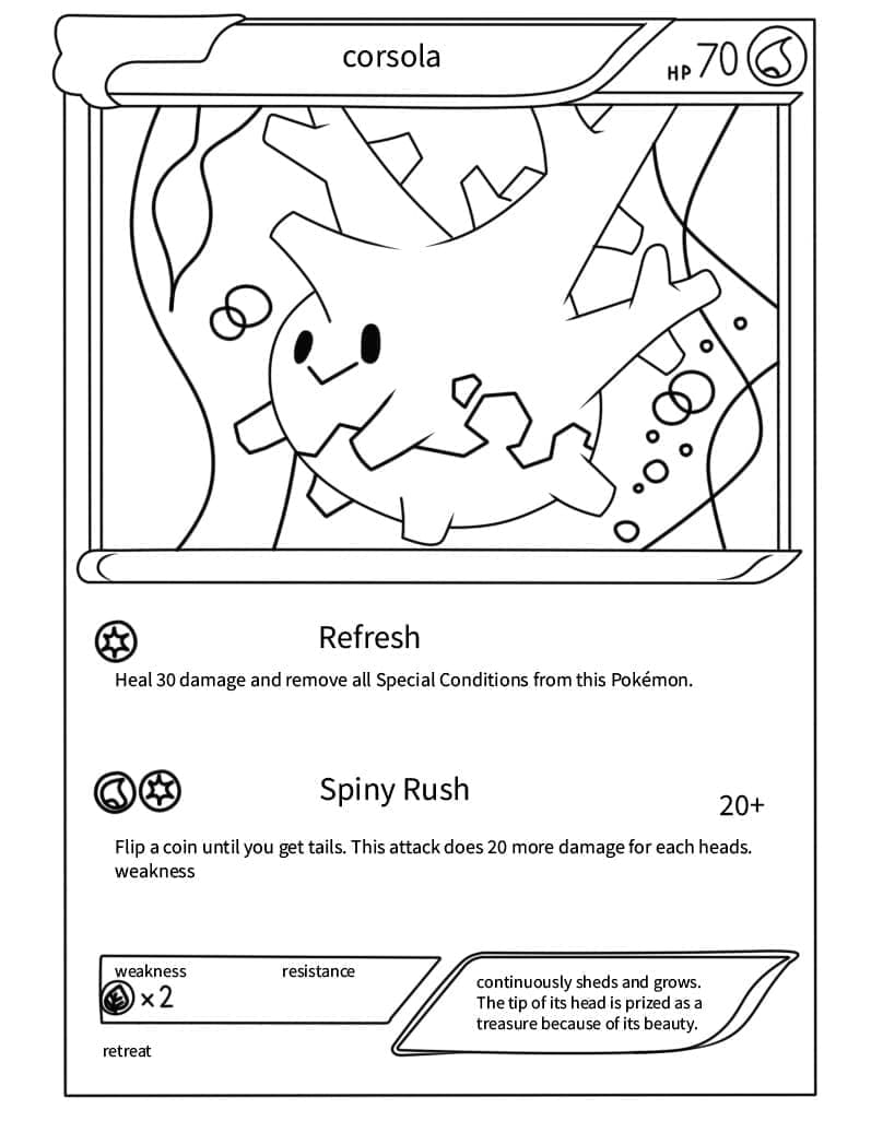 Desenho de Carta Pokemon Corsola para Colorir