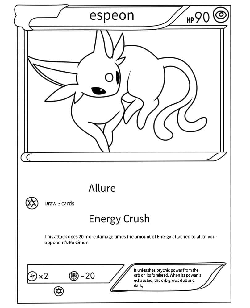 Desenho de Carta Pokemon Espeon para Colorir