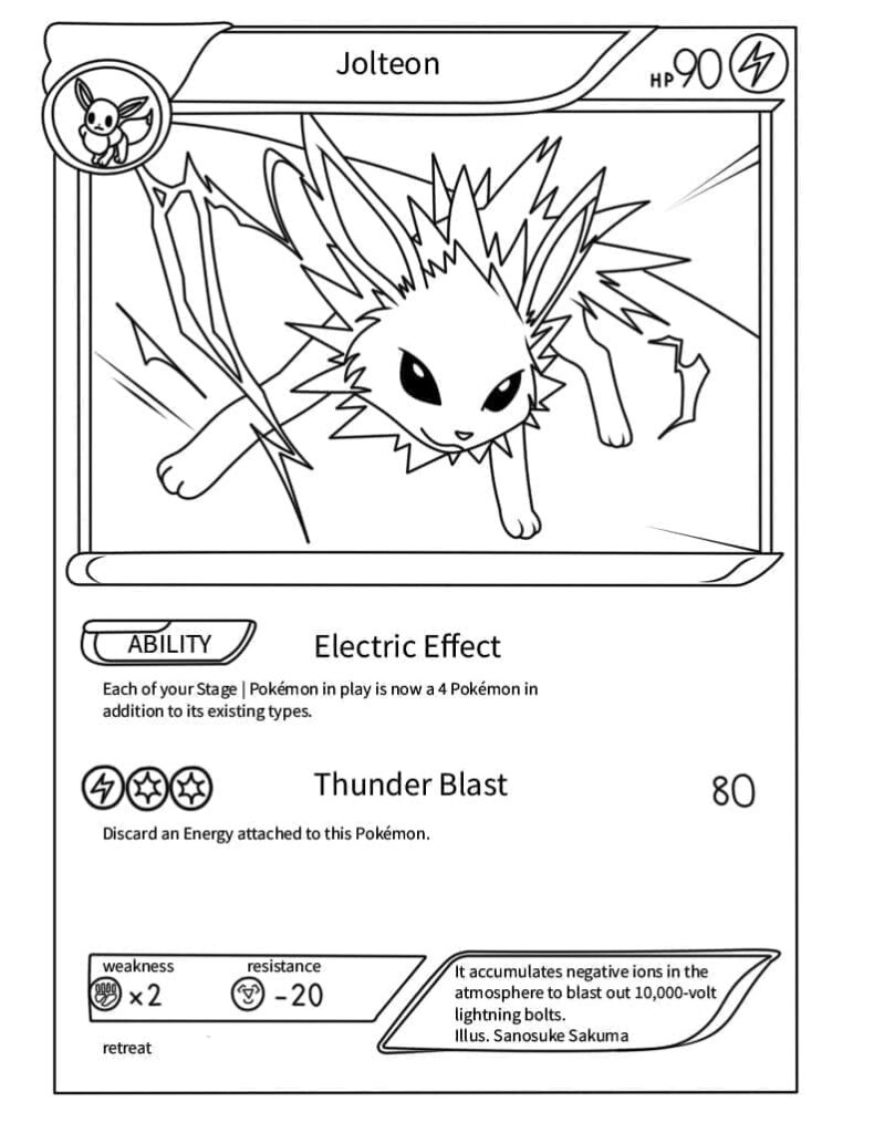 Desenho de Carta Pokemon Jolteon para Colorir