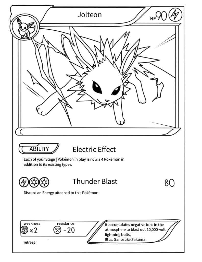 Desenho de Carta Pokemon Jolteon para Colorir
